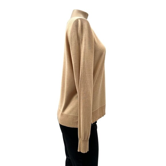 Zara Lightweight Split Hem Knit Long Sleeve Pullover Sweater Tan Womens M - Picture 4 of 10